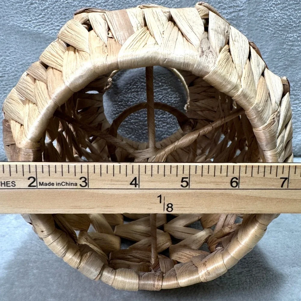 Vintage Woven Rattan Hurricane Candle Holder Basket Lantern Handle Boho Decor